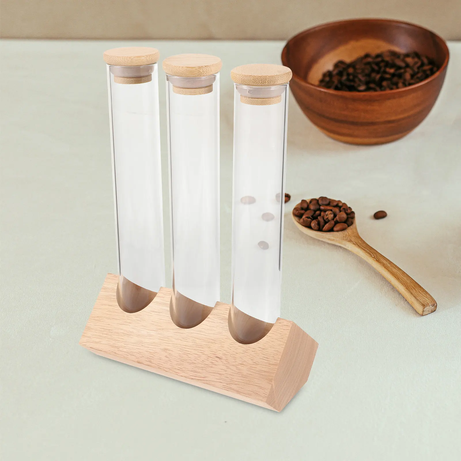 1Set Coffee Beans Display Rack Clear Glass Test Tubes Storage Container Wooden Countertop Shelf for Kitchen Organizing Jam Sugar
1Set Coffee Beans Display Rack Clear Glass Test Tubes Storage Container Wooden Countertop Shelf for Kitchen Organizing Jam Sugar