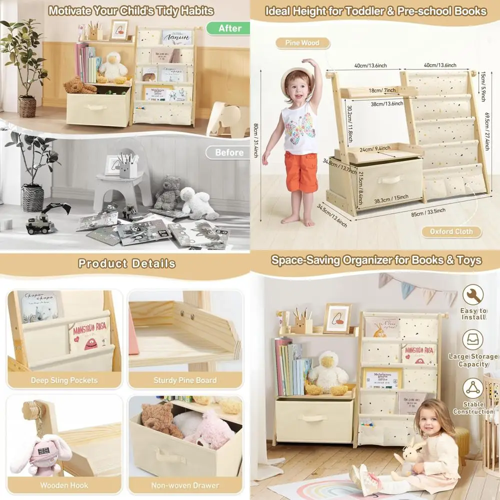 2-in-1 Kids' Book and Toy Organizer, 4-Tier Adjustable Shelf with Removable Bin for Children's Rooms, Playroom, and Nursery (Ter
2-in-1 Kids' Book and Toy Organizer, 4-Tier Adjustable Shelf with Removable Bin for Children's Rooms, Playroom, and Nursery (Ter