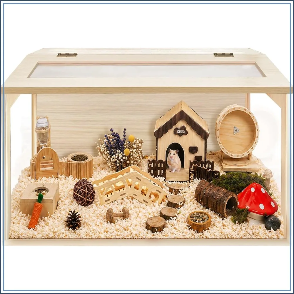 Hamster Cage with Chewproof Wood Top, Clear Acrylic Panels, Small Animal Habitat, 24x15.5x15.5 inch, Oak
Hamster Cage with Chewproof Wood Top, Clear Acrylic Panels, Small Animal Habitat, 24x15.5x15.5 inch, Oak