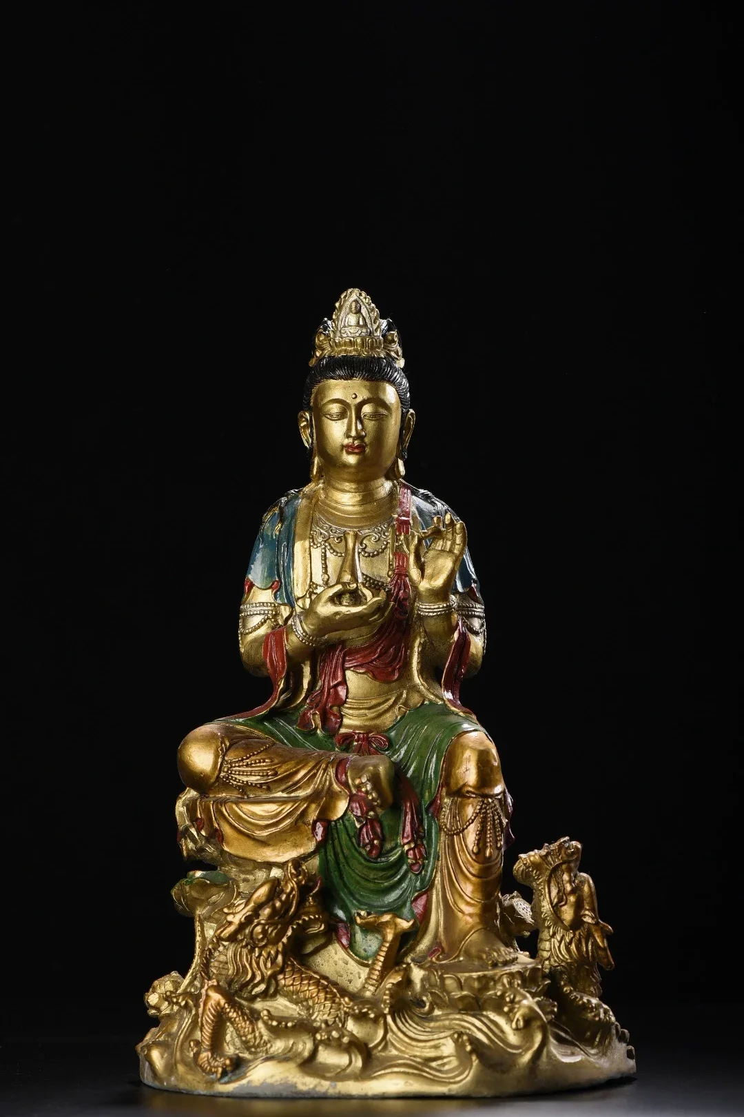 14"Tibetan Temple Collection Old Bronze Gilding Painted Washing Bowl Guanyin Bodhisattva Buddha Worship Hall Town house
14"Tibetan Temple Collection Old Bronze Gilding Painted Washing Bowl Guanyin Bodhisattva Buddha Worship Hall Town house