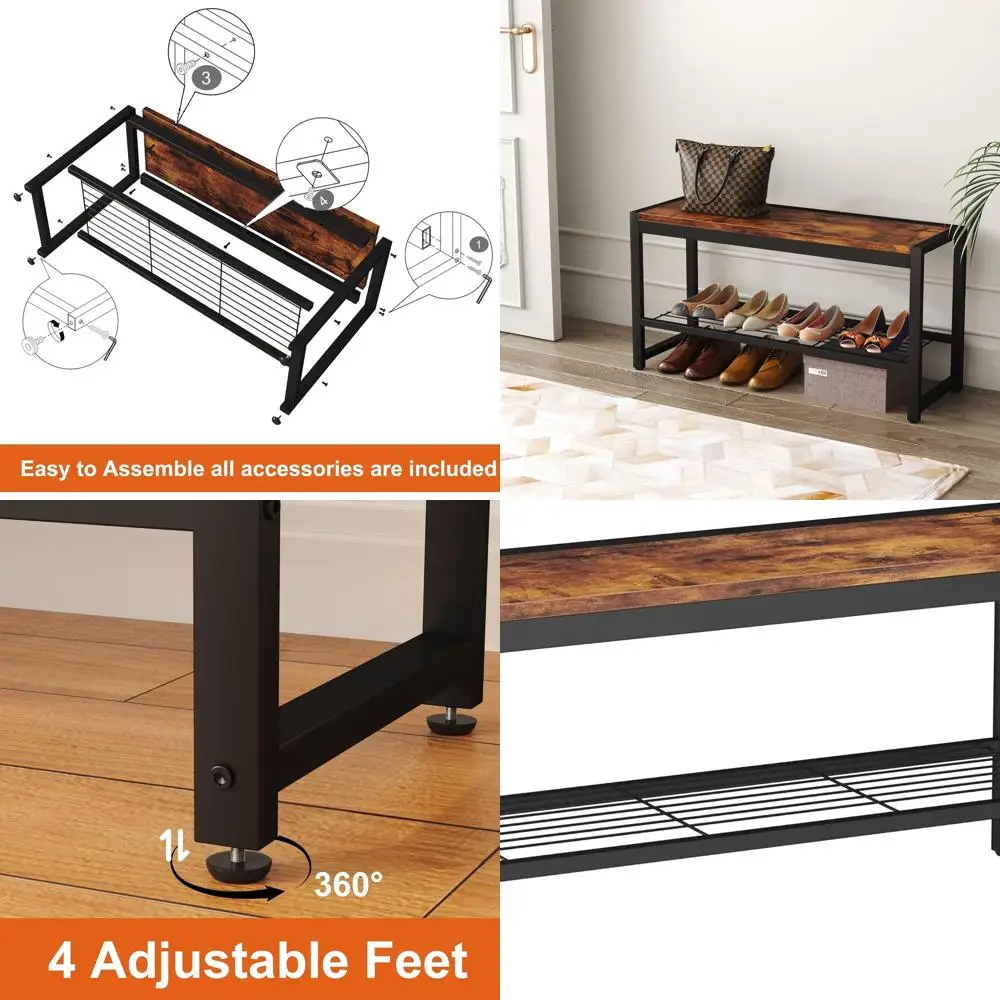 Industrial Style Shoe Storage Bench with Mesh Shelf, Metal Frame, for Entryway, Mudroom, Living Room, Rustic Brown
Industrial Style Shoe Storage Bench with Mesh Shelf, Metal Frame, for Entryway, Mudroom, Living Room, Rustic Brown