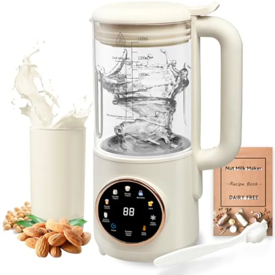 8 in 1 Nut Milk Maker for home use, borosilicate glass jar, white, self-cleaning + boil + delay start + keep warm + 16-blade bl
8 in 1 Nut Milk Maker for home use, borosilicate glass jar, white, self-cleaning + boil + delay start + keep warm + 16-blade bl