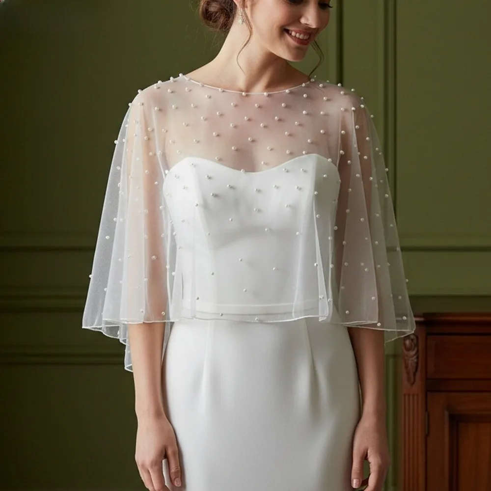 Luxury Pearl Bride Wedding Dress Shawl Beaded Transparent Evening Dresses Scarves Cape Korean Style Mesh Scarf Bride/Bridesmaid
Luxury Pearl Bride Wedding Dress Shawl Beaded Transparent Evening Dresses Scarves Cape Korean Style Mesh Scarf Bride/Bridesmaid