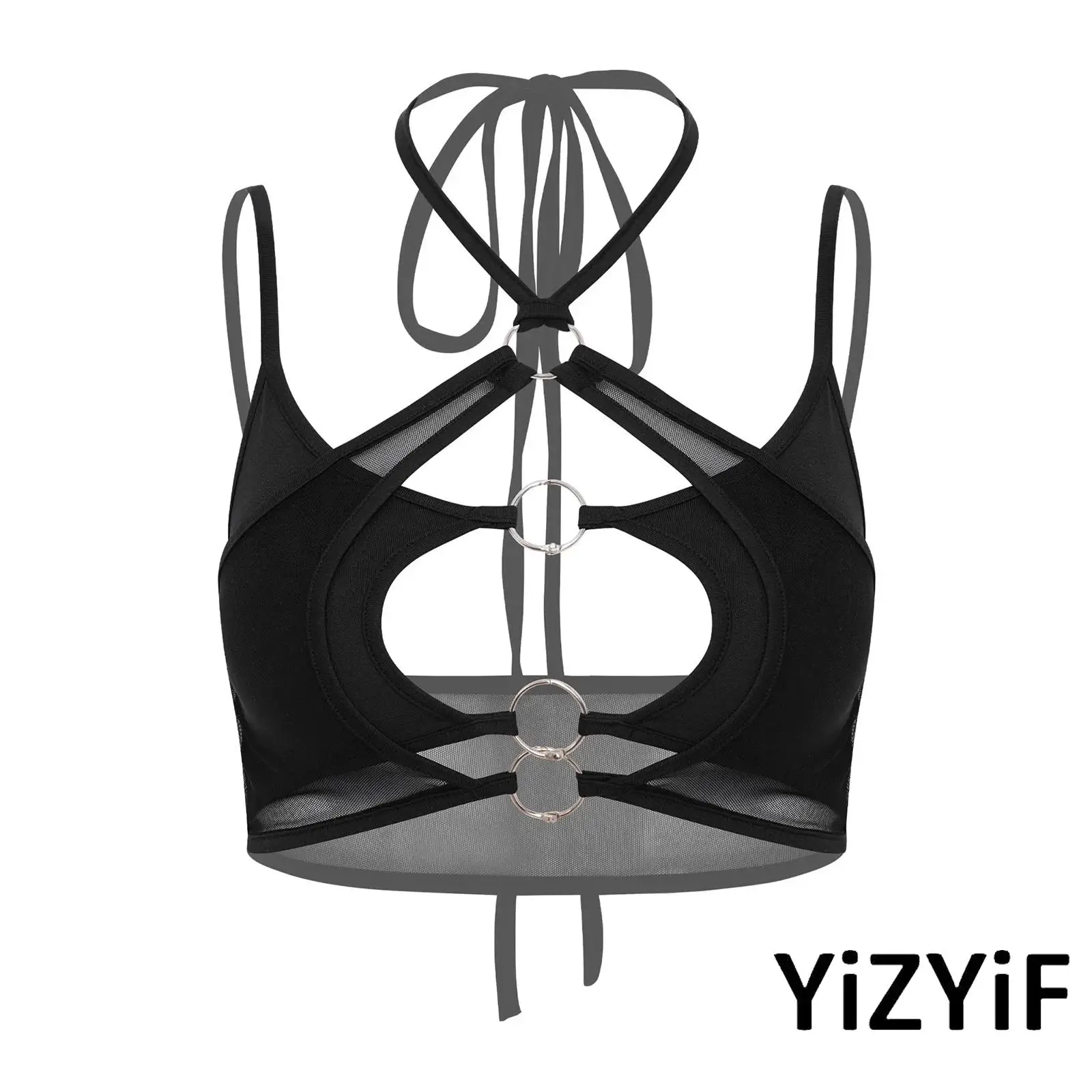 Sheer Mesh Crop Top for Women Halter Sleeveless Backless Cutout Camisole O Ring Detail Bra Top for Rave Club Music Festival Part
Sheer Mesh Crop Top for Women Halter Sleeveless Backless Cutout Camisole O Ring Detail Bra Top for Rave Club Music Festival Part