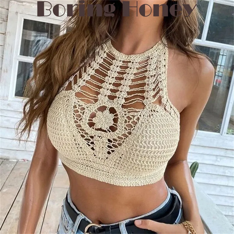 Boring Honey Summer Short Hanging Neck Crop Tops Sexy Backless Top Women With Chest Pad Female Hollow Out Holiday Beach Vest
Boring Honey Summer Short Hanging Neck Crop Tops Sexy Backless Top Women With Chest Pad Female Hollow Out Holiday Beach Vest