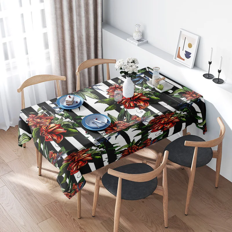 Luxury Floral Tablecloth Black White Stripes Dining Room Decoration Home Decor Polyester Washable Table Linen for Kitchen Living
Luxury Floral Tablecloth Black White Stripes Dining Room Decoration Home Decor Polyester Washable Table Linen for Kitchen Living
