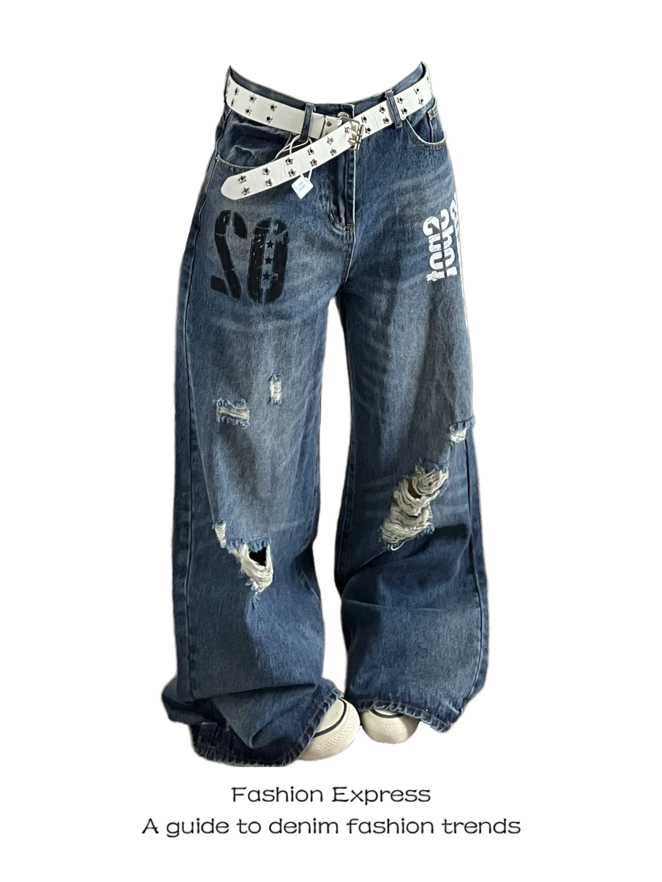 American Style Loose Lazy Wide Leg Denim Jeans Women's Street Vintage Letter Print Hole Casual High Waist Jeans Casual Wear
American Style Loose Lazy Wide Leg Denim Jeans Women's Street Vintage Letter Print Hole Casual High Waist Jeans Casual Wear