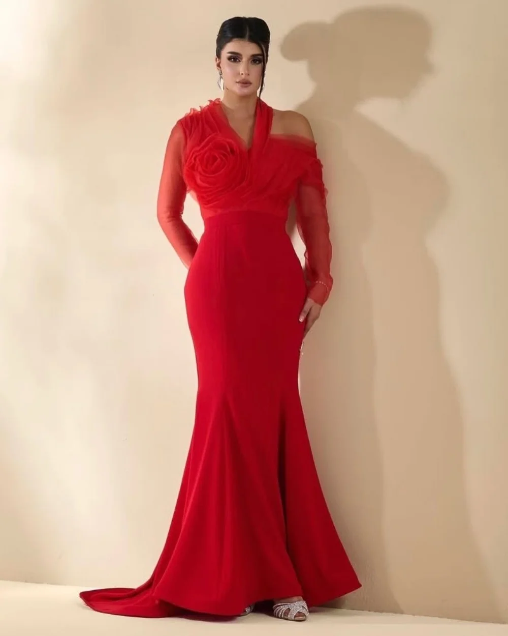 Customized Modern Style Women Jersey Handmade Flower Ruched Mermaid Bridesmaid Dresses Sexy Long Sleeves Floor Lenght Party Gown
Customized Modern Style Women Jersey Handmade Flower Ruched Mermaid Bridesmaid Dresses Sexy Long Sleeves Floor Lenght Party Gown