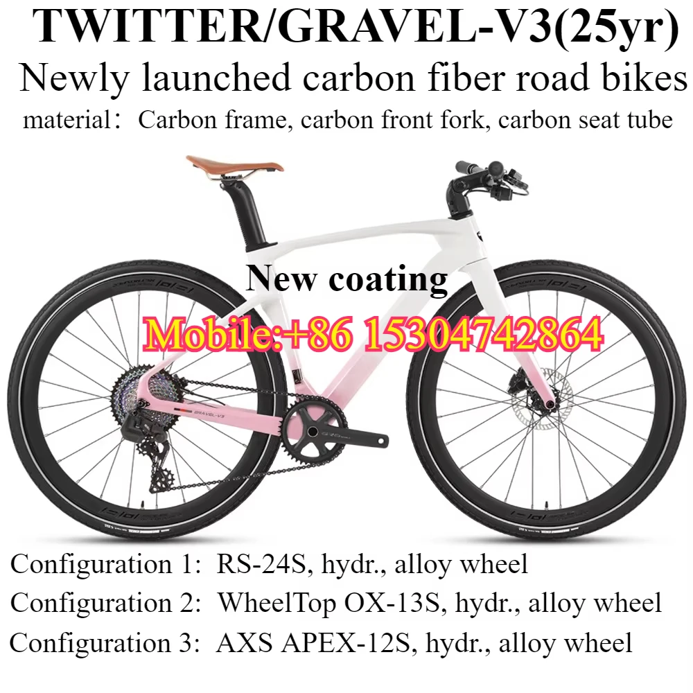 TWITTER 2025 новый GRAVEL-V3 (PB) внедорожный полностью карбоновый гравийный дорожный велосипед дисковый тормоз беспроводная электронная передача
TWITTER 2025 новый GRAVEL-V3 (PB) внедорожный полностью карбоновый гравийный дорожный велосипед дисковый тормоз беспроводная электронная передача