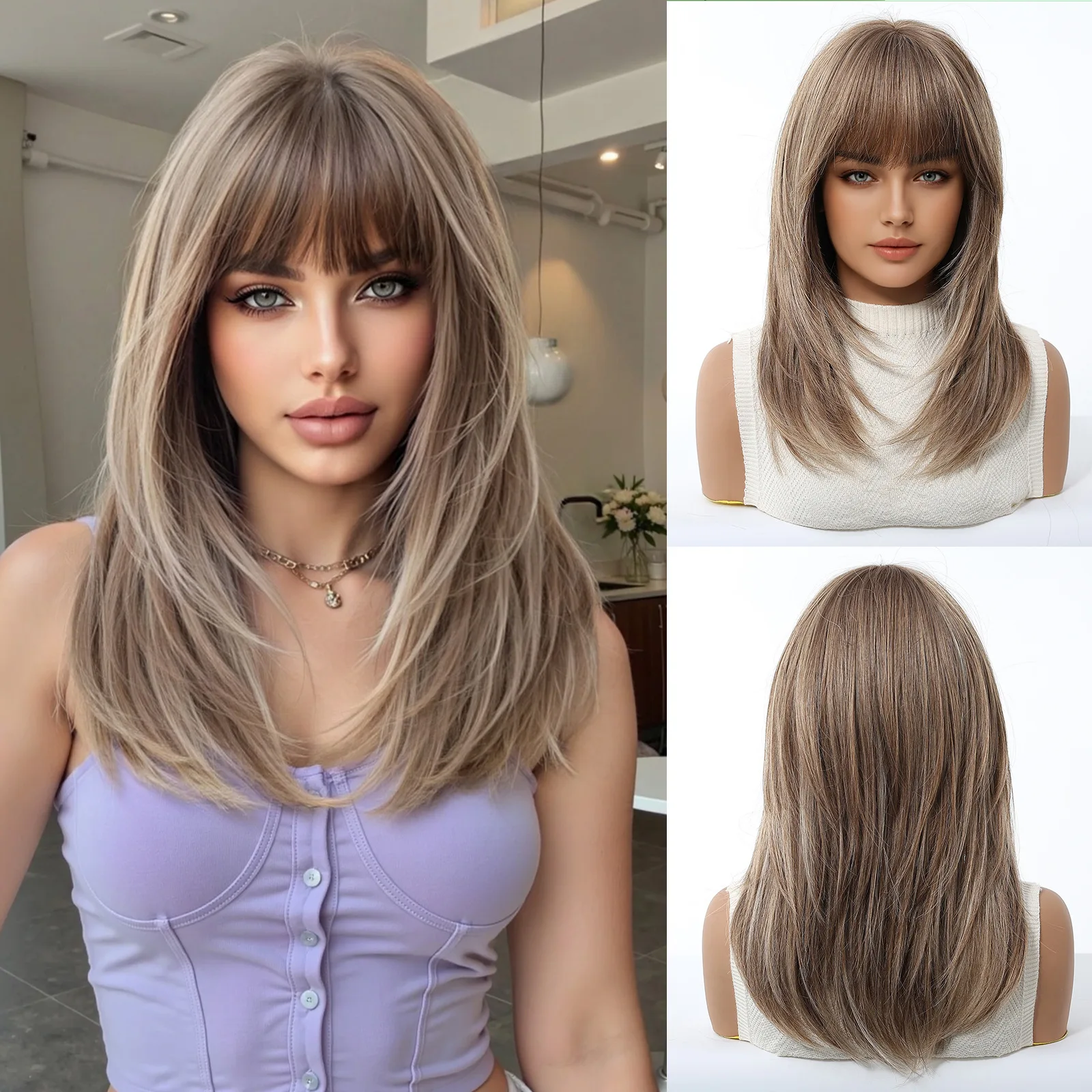 Natural Realistic Medium Long Straight Wig, High Layered Clavicle Hair with Straight Bangs, Age Reducing Full Head Wig for Women
Natural Realistic Medium Long Straight Wig, High Layered Clavicle Hair with Straight Bangs, Age Reducing Full Head Wig for Women