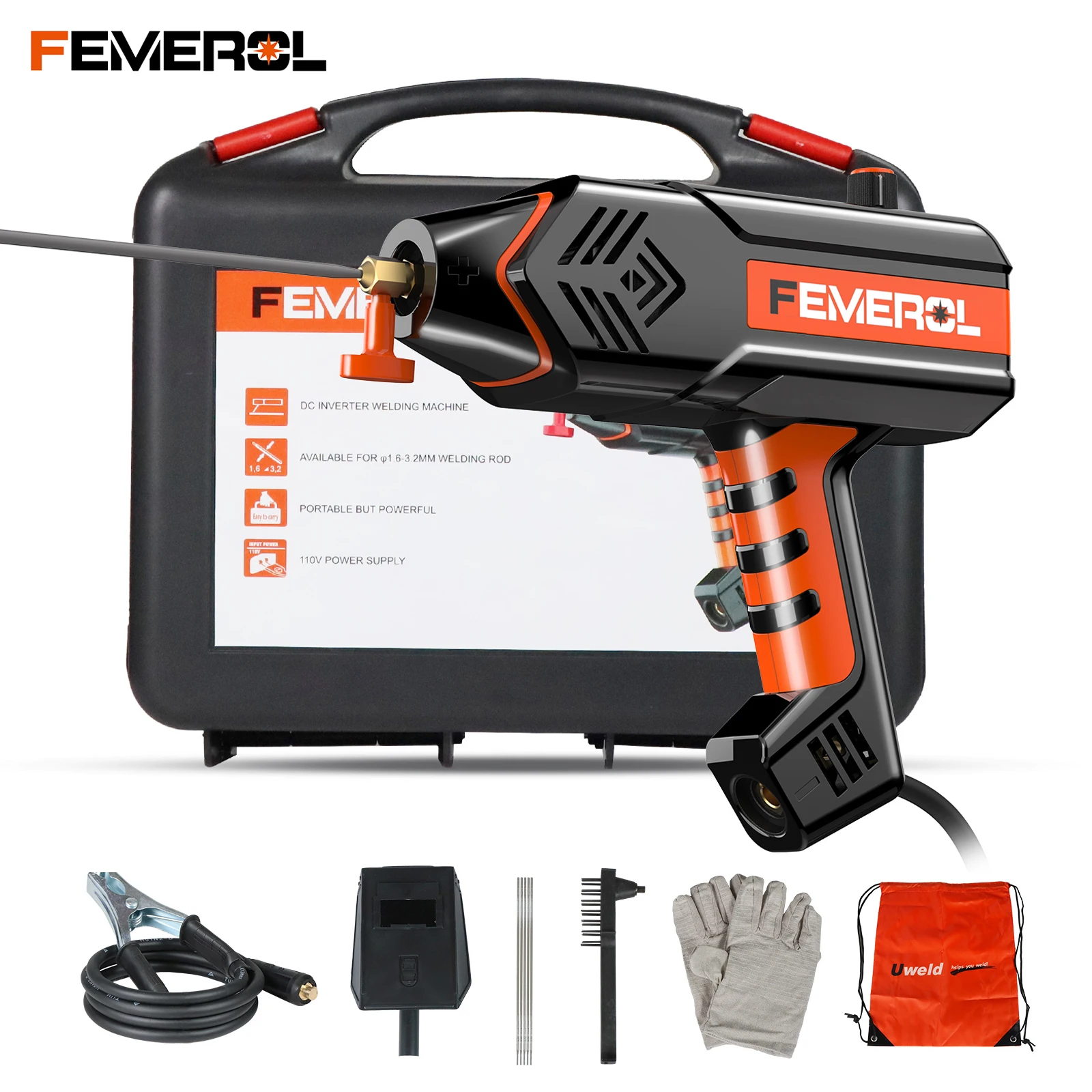 FEMEROL 110V Handheld Welder 120A Portable lGBT Inverter Digital Display Stick Welder With Welding Tool Set And Toolbox
FEMEROL 110V Handheld Welder 120A Portable lGBT Inverter Digital Display Stick Welder With Welding Tool Set And Toolbox