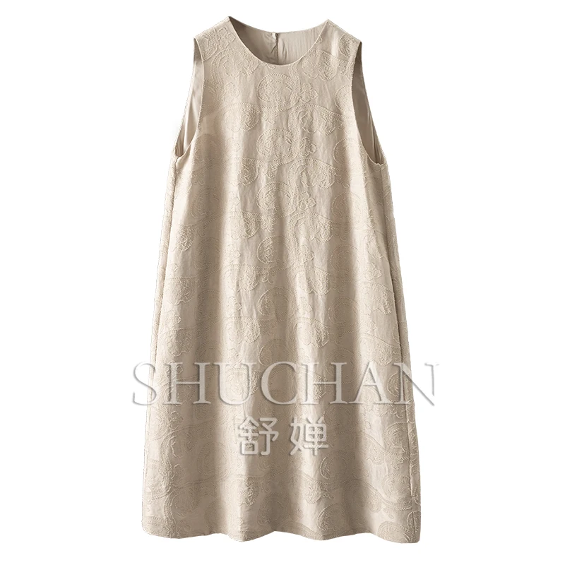 Summer Dresses Elegant Temperament Design Cut Flower Silk Linen Cotton Sleeveless Vest Dress Women 21A3
Summer Dresses Elegant Temperament Design Cut Flower Silk Linen Cotton Sleeveless Vest Dress Women 21A3