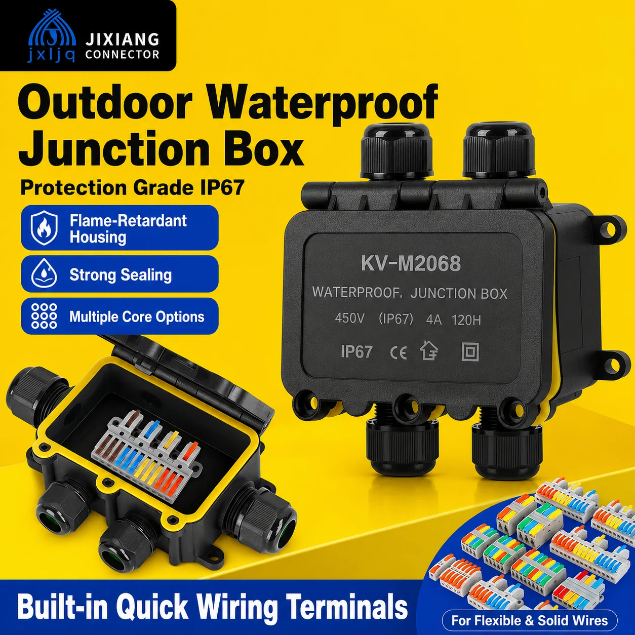 IP68 Outdoor Waterproof Junction Box Black 2/3/4 Way Mini Connector Box With PC Plastic and Terminal Designed for Buried Wiring
IP68 Outdoor Waterproof Junction Box Black 2/3/4 Way Mini Connector Box With PC Plastic and Terminal Designed for Buried Wiring