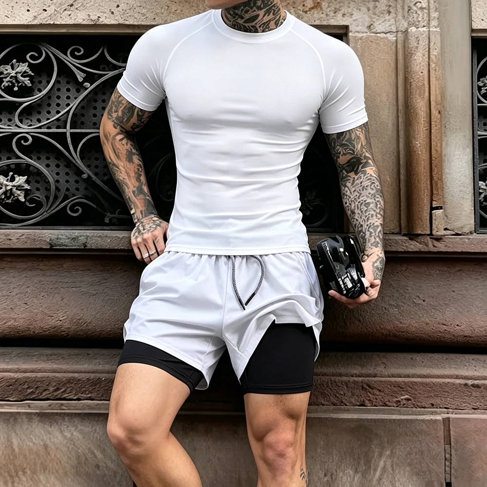 Men 2PCS Gym Training Set Compression Short Sleeve T-Shirt Double Layer Multi-Pocket Athletic Shorts Quick Dry Sport Suit
Men 2PCS Gym Training Set Compression Short Sleeve T-Shirt Double Layer Multi-Pocket Athletic Shorts Quick Dry Sport Suit