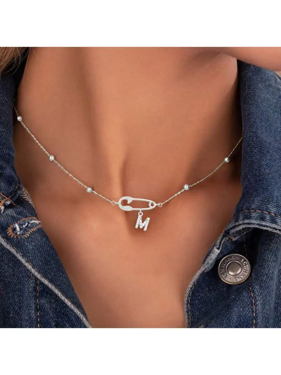 Fashion Letter M Safety Pin Pendant Necklace With Beaded Chain For Women
Fashion Letter M Safety Pin Pendant Necklace With Beaded Chain For Women