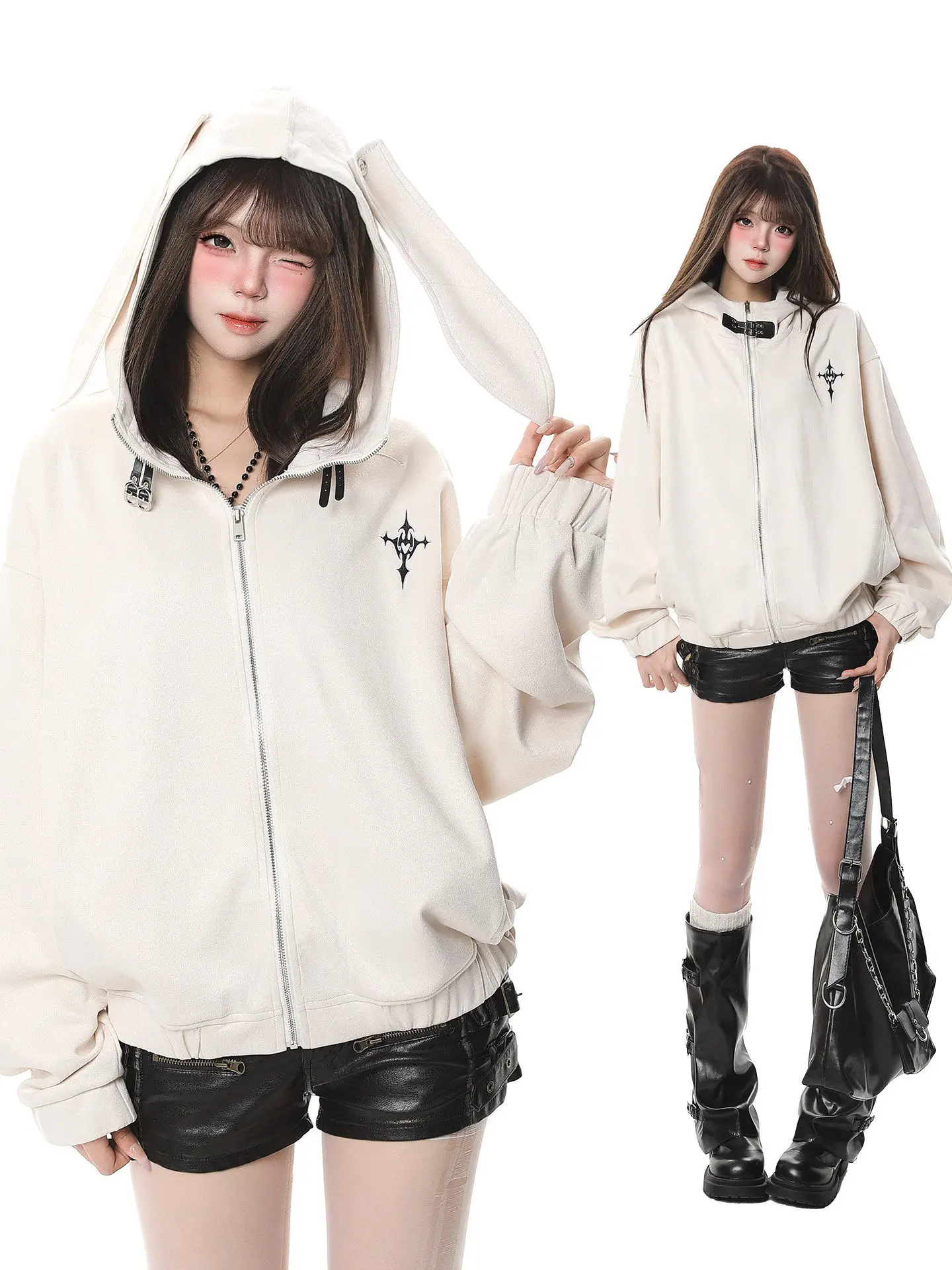 Trendy Rabbit Ear Hooded Cardigan Women's Loose Casual Zipper Jaet Sweet Sle Long Sve Winter Coat for Young Ladies
Trendy Rabbit Ear Hooded Cardigan Women's Loose Casual Zipper Jaet Sweet Sle Long Sve Winter Coat for Young Ladies