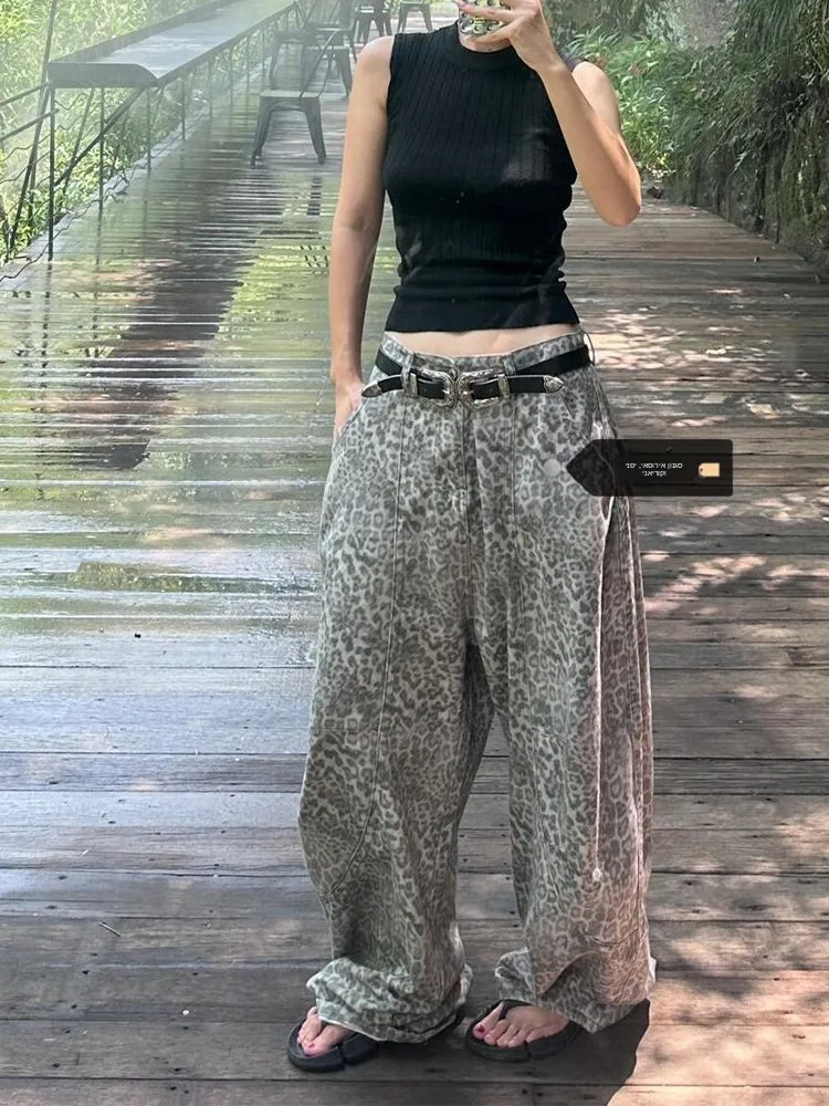 High Waist Wide Leg Leopard Print High Street Jeans Women's Summer New Slimming Loose Floor-Length Pants Vintage Style
High Waist Wide Leg Leopard Print High Street Jeans Women's Summer New Slimming Loose Floor-Length Pants Vintage Style