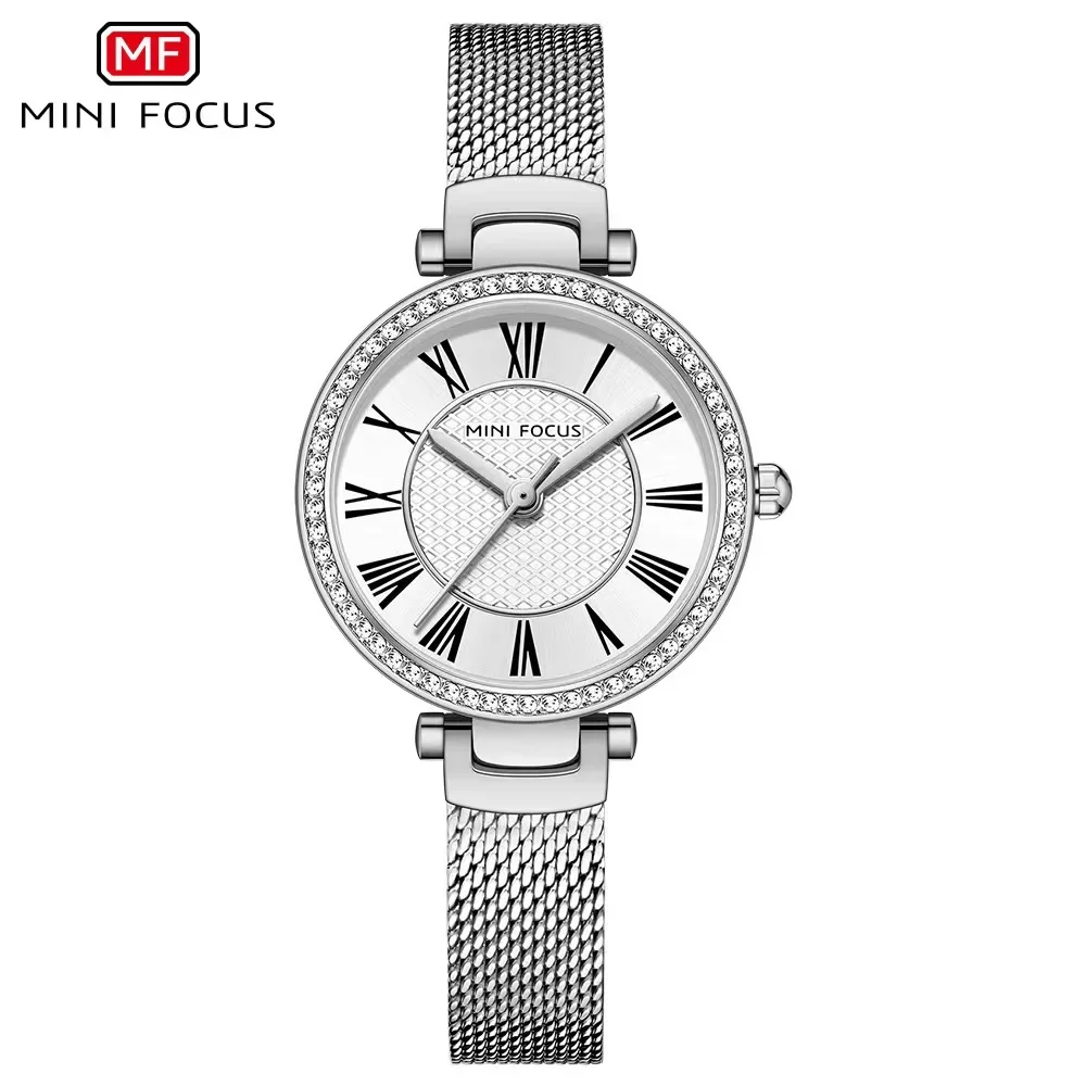 MINI FOCUS Ladies Rhinestone Waterproof Quartz Watches Stainless Steel Female Clock Relogio Feminino Fashion Women Watches 0424L
MINI FOCUS Ladies Rhinestone Waterproof Quartz Watches Stainless Steel Female Clock Relogio Feminino Fashion Women Watches 0424L