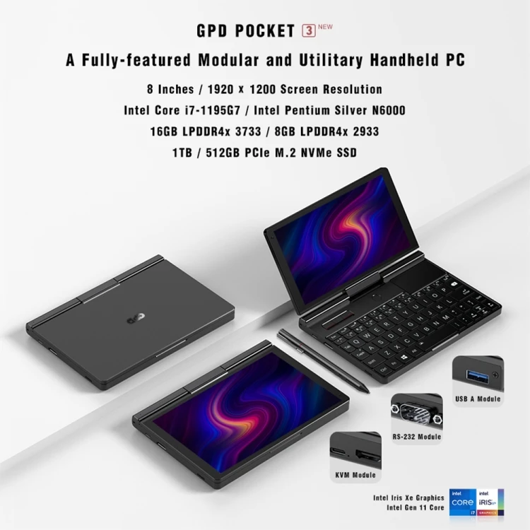 New Arrival Handheld Pocket 3 Mini PC 8GB+512GB 180 Degree Flip Rotation 8.0 Inch Mini Pocket Laptop
New Arrival Handheld Pocket 3 Mini PC 8GB+512GB 180 Degree Flip Rotation 8.0 Inch Mini Pocket Laptop
