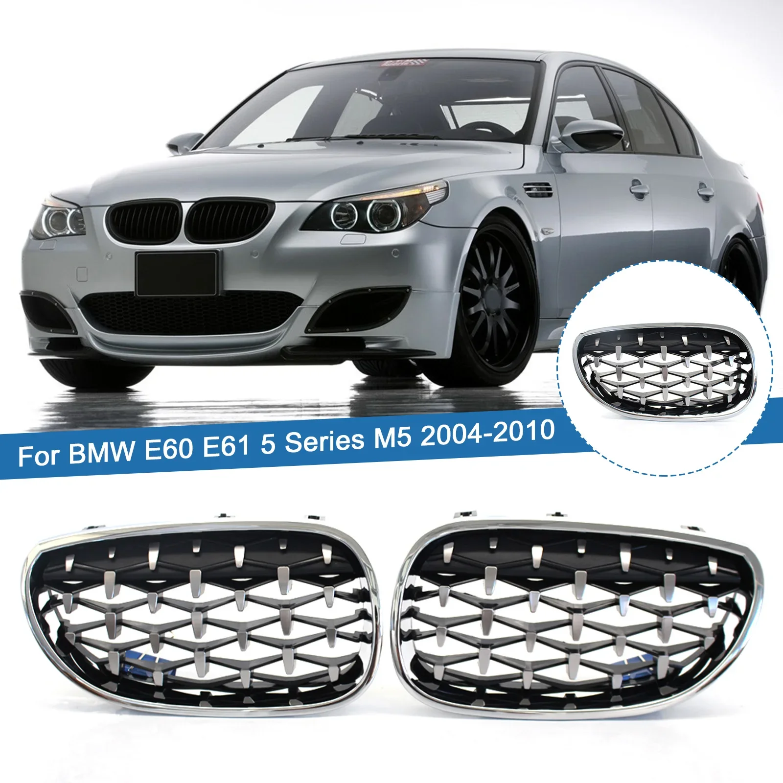 For BMW 5 Series E60 E61 535I 550I M5 2003-2010 Chrome Silver Car Front Bumper Kidney Grilles Diamond Style Grills Replacement
For BMW 5 Series E60 E61 535I 550I M5 2003-2010 Chrome Silver Car Front Bumper Kidney Grilles Diamond Style Grills Replacement