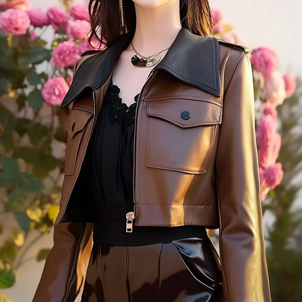 2026 new models are popular this year, cool and sassy tops, high-end brown lapel leather jackets, women's early autumn
2026 new models are popular this year, cool and sassy tops, high-end brown lapel leather jackets, women's early autumn