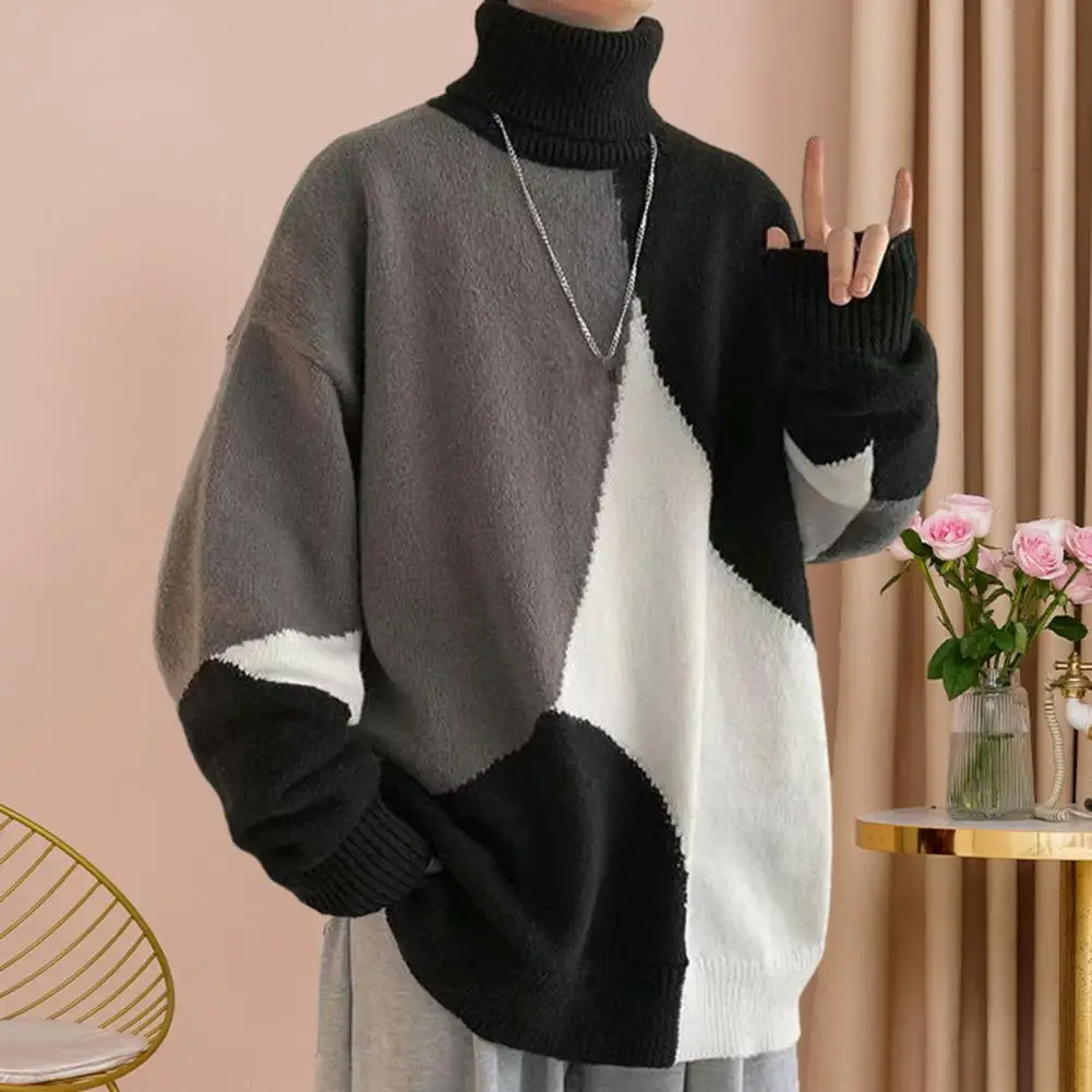 Autumn Winter Men Sweater High Collar Neck Protection Colorblock Knitted Turtleneck Soft Warm Elastic Mid Length Men Sweater
Autumn Winter Men Sweater High Collar Neck Protection Colorblock Knitted Turtleneck Soft Warm Elastic Mid Length Men Sweater