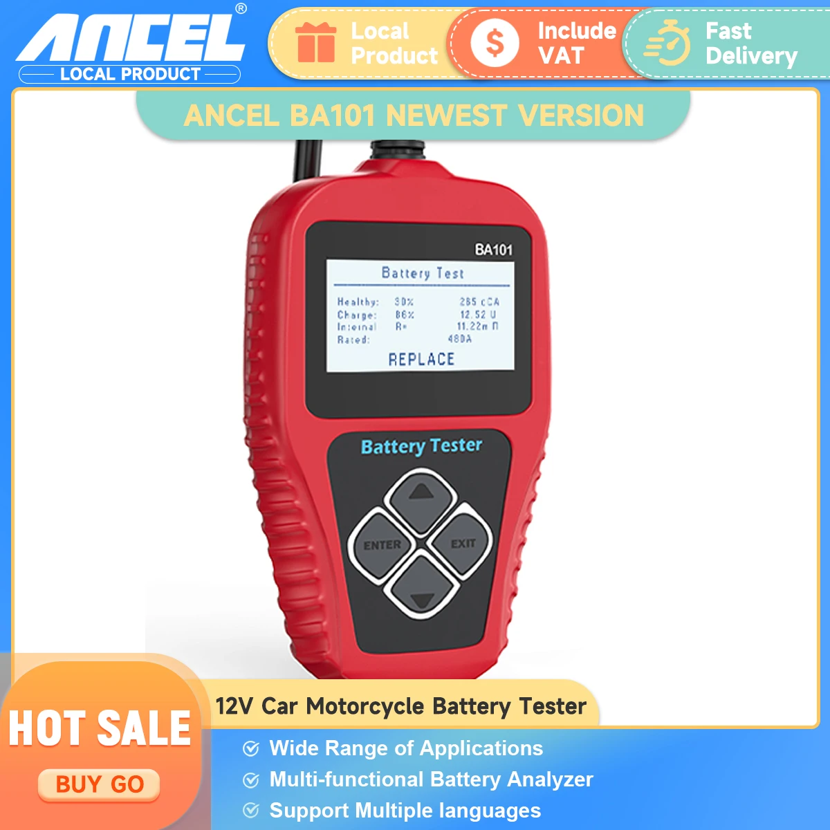 ANCEL BA101 12V Car Motorcycle Battery Tester Cranking Charging Circut Tester Battery Circuit load Analyzer Auto Diagnostic Tool
ANCEL BA101 12V Car Motorcycle Battery Tester Cranking Charging Circut Tester Battery Circuit load Analyzer Auto Diagnostic Tool