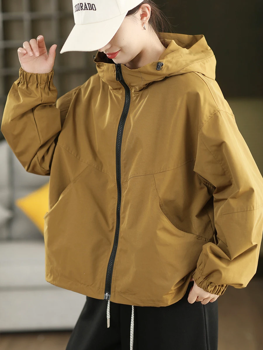 High Densi Fabric Windbreaker Jaet Women's Faion Autumn Sle Hooded Dstring Open Cardigan Jaet Outerwear
High Densi Fabric Windbreaker Jaet Women's Faion Autumn Sle Hooded Dstring Open Cardigan Jaet Outerwear