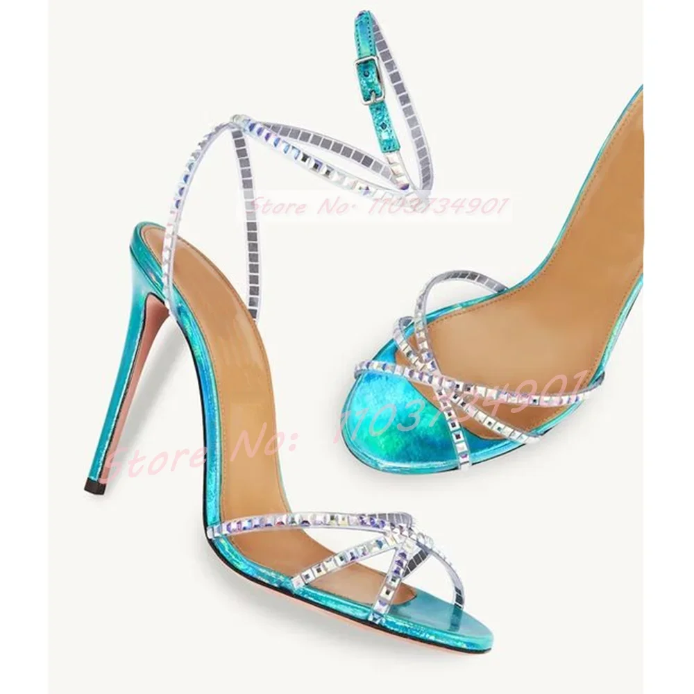 Shiny Leather Crystals Stiletto Sandals Women Ankle Strap Round Toe High Heels Shoes Ladies Luxury Elegant Sexy Party Sandals
Shiny Leather Crystals Stiletto Sandals Women Ankle Strap Round Toe High Heels Shoes Ladies Luxury Elegant Sexy Party Sandals