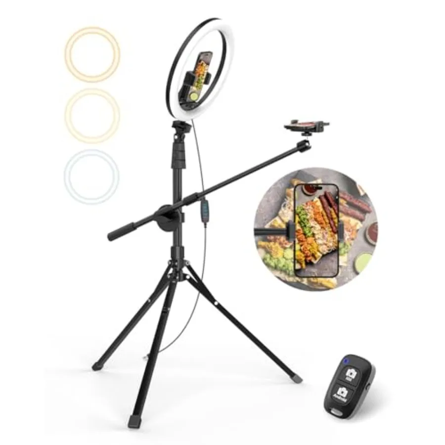 12" Ring Light with Overhead Phone Mount Selfie Light with Stand 62" Tripod for iPhone with Light and Phone Holder for Video Re
12" Ring Light with Overhead Phone Mount Selfie Light with Stand 62" Tripod for iPhone with Light and Phone Holder for Video Re
