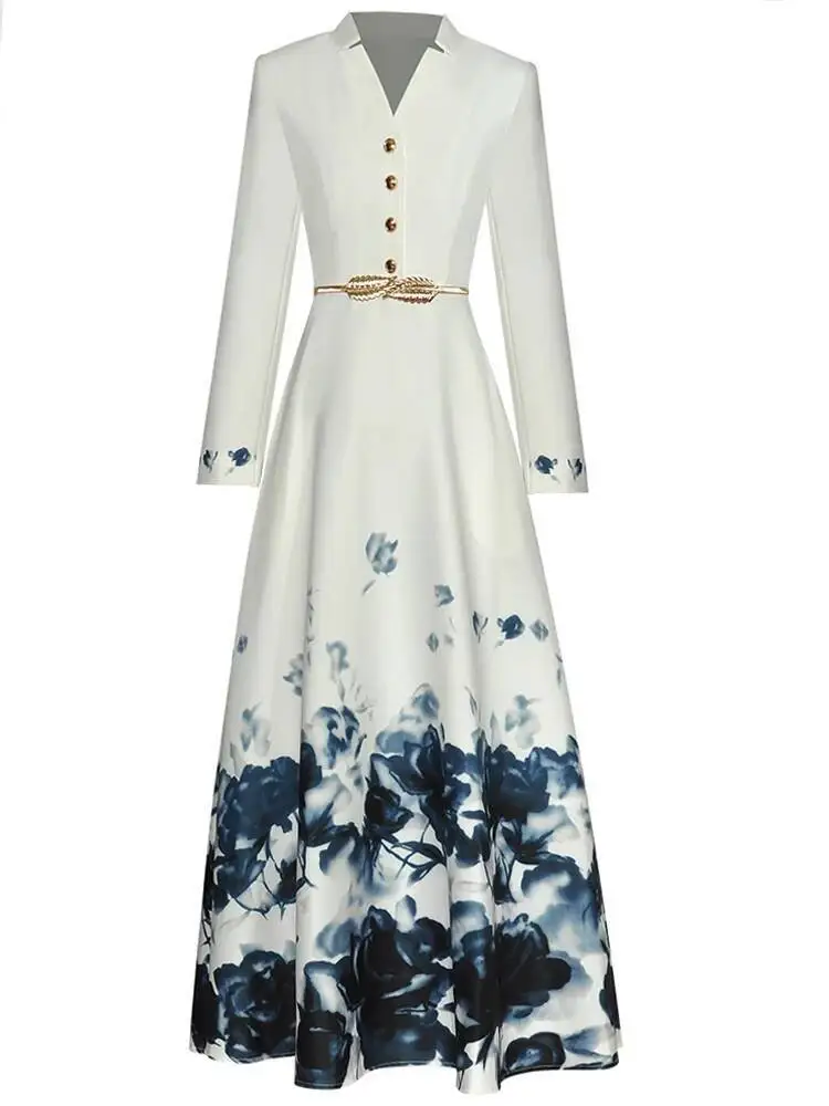Long Dress Designer Fashion Spring Autumn New Women's High Quality Elegant Chic Casual Party Bohemian Button Print Slim Dresses
Long Dress Designer Fashion Spring Autumn New Women's High Quality Elegant Chic Casual Party Bohemian Button Print Slim Dresses