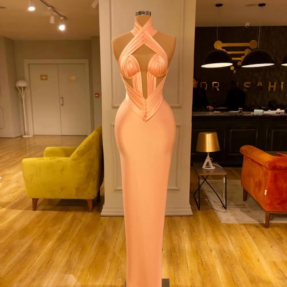 Chic Satin Evening Dresses for Women Halter Sleeveless Party Gowns Fashion Floor Length Pleated Mermaid Prom Dresses 2025
Chic Satin Evening Dresses for Women Halter Sleeveless Party Gowns Fashion Floor Length Pleated Mermaid Prom Dresses 2025