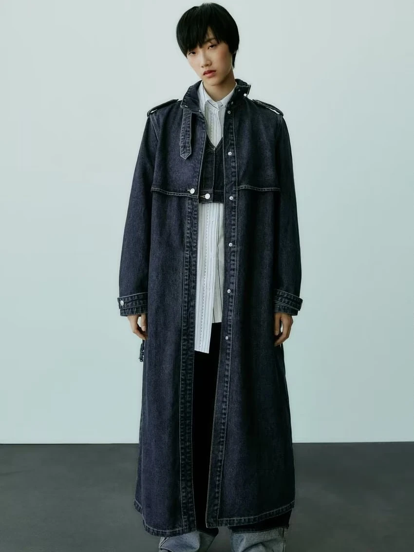 Retro Loose Long Denim Sle Women's Coat New Design Korean Casual Pure Color Stand Collar Belted Sve Regular Length
Retro Loose Long Denim Sle Women's Coat New Design Korean Casual Pure Color Stand Collar Belted Sve Regular Length