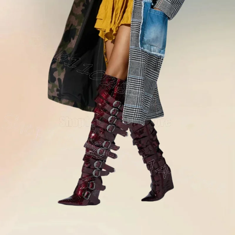 Burgandy Alligator Print Wedges Heel Buckle Boots Side Zipper Women Shoes Pointed Toe New Party Dating 2024 Zapatos Para Mujere
Burgandy Alligator Print Wedges Heel Buckle Boots Side Zipper Women Shoes Pointed Toe New Party Dating 2024 Zapatos Para Mujere