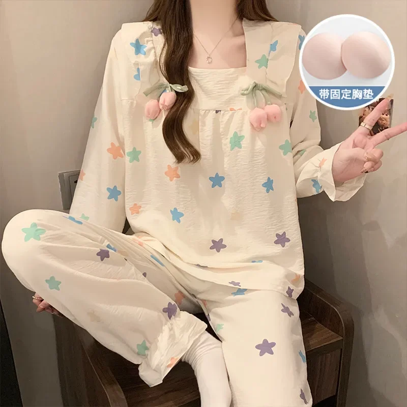 Large Size Spring Chest Pad Pajamas Set Women's Clouds Cotton Dopamine Long Sleeve Trousers Suit Sweet Home Clothes Loungewear
Large Size Spring Chest Pad Pajamas Set Women's Clouds Cotton Dopamine Long Sleeve Trousers Suit Sweet Home Clothes Loungewear