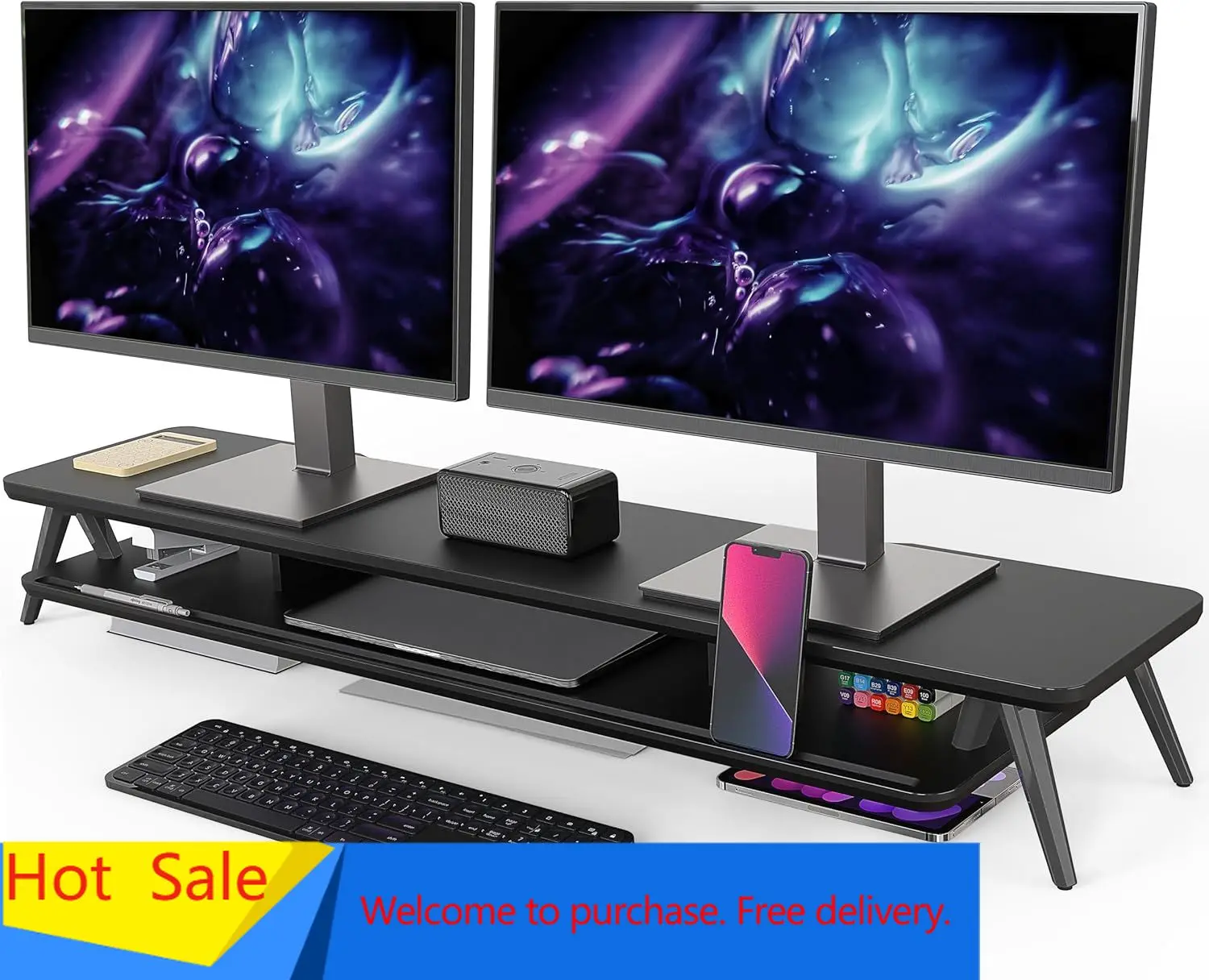 Dual Monitor Stand, Monitor Stands Riser for 2 monitors, 42.5 Inch Wood Desk Shelf with Storage Organizer and Cable Management f
Dual Monitor Stand, Monitor Stands Riser for 2 monitors, 42.5 Inch Wood Desk Shelf with Storage Organizer and Cable Management f