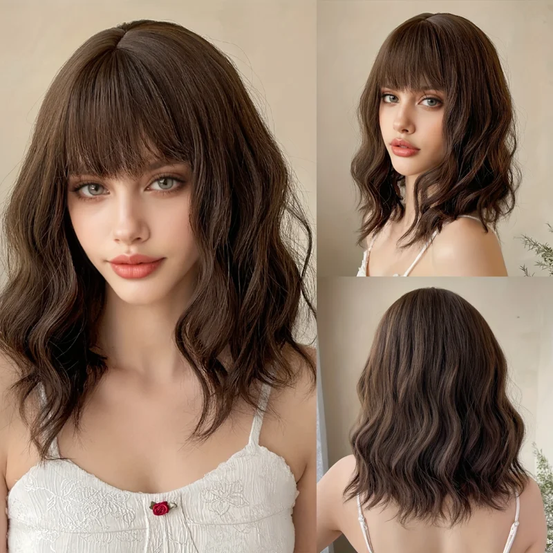 Curly Short Bob Dark Brown Wavy Synthetic Wig with Bangs Lolita Cosplay Daily Natural Look Heat Resistant Party Hair for Women
Curly Short Bob Dark Brown Wavy Synthetic Wig with Bangs Lolita Cosplay Daily Natural Look Heat Resistant Party Hair for Women