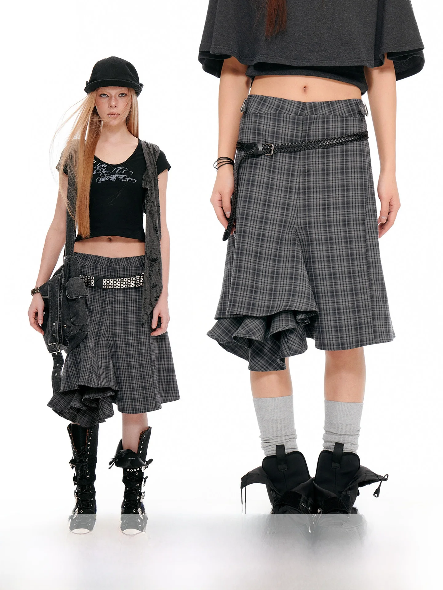 JIKOO Sealed Bud High Waist Slim Fit Casual Pants Korean Early Style Grid Irregular Five-Quarter Length Midi Skirt
JIKOO Sealed Bud High Waist Slim Fit Casual Pants Korean Early Style Grid Irregular Five-Quarter Length Midi Skirt