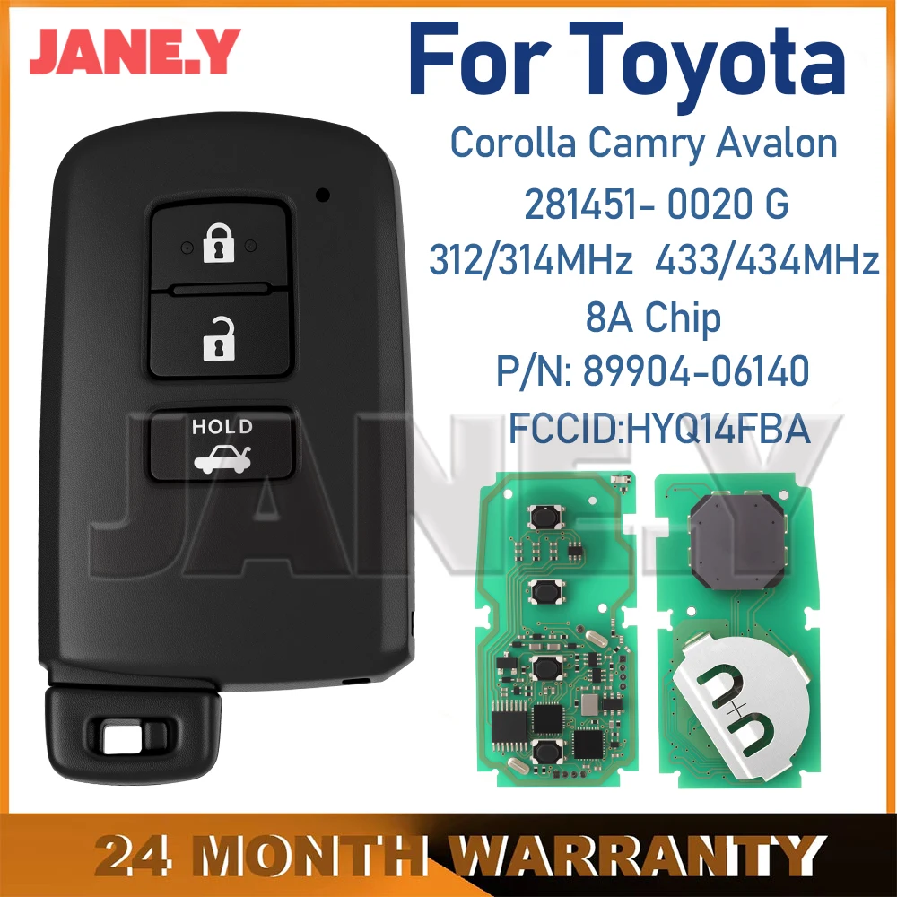 Remote Control Key For Toyota Corolla Camry Avalon 281451-0020 G 8A Chip 312/314 433/434 Mhz HYQ14FBA 89904-06140 Proximity Fob
Remote Control Key For Toyota Corolla Camry Avalon 281451-0020 G 8A Chip 312/314 433/434 Mhz HYQ14FBA 89904-06140 Proximity Fob