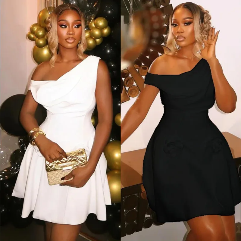 Fashion Women’s Elegant One-Shoulder Short Dress 2025 Solid Color A-Line Waist Cinching Pleated Dress For Evening Party Style
Fashion Women’s Elegant One-Shoulder Short Dress 2025 Solid Color A-Line Waist Cinching Pleated Dress For Evening Party Style