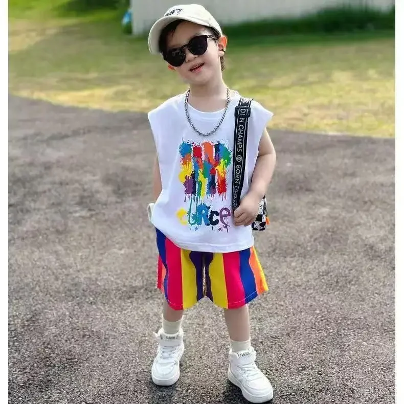 Sleeveless children's summer stylish top cotton summer T-shirt camisole Graffiti Rainbow outerwear sets
Sleeveless children's summer stylish top cotton summer T-shirt camisole Graffiti Rainbow outerwear sets
