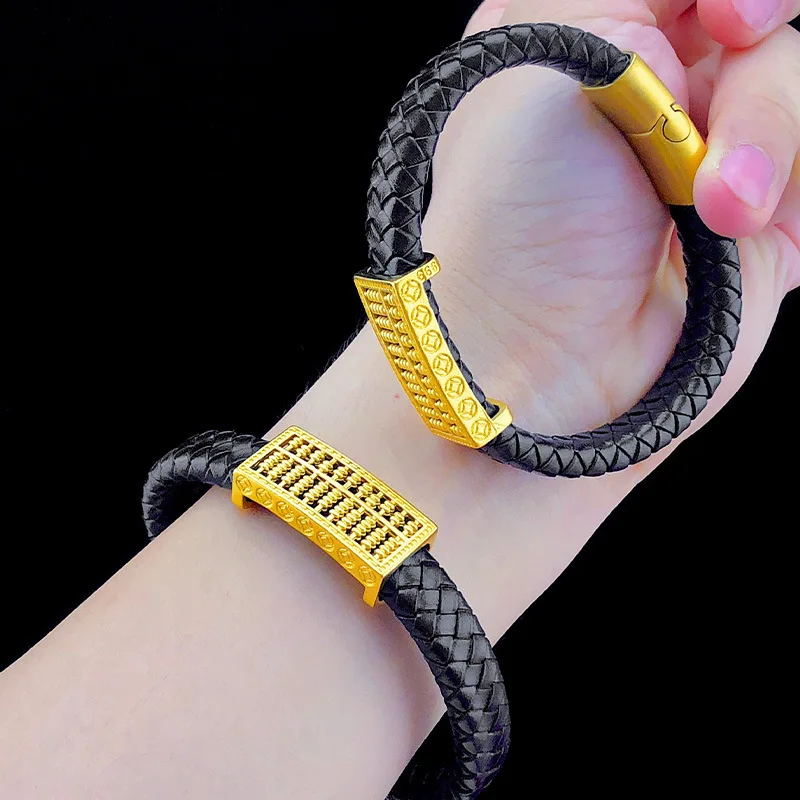 Bold Ethnic Abacus Leather Cord Bracelet Men 24K Gold, AU999- Leather Bracelet + Gold Abacus, Ethnic Bold, Eye-Catching Presence
Bold Ethnic Abacus Leather Cord Bracelet Men 24K Gold, AU999- Leather Bracelet + Gold Abacus, Ethnic Bold, Eye-Catching Presence