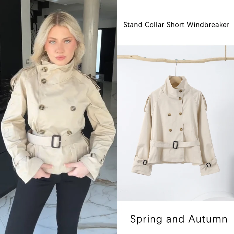 Fashion With Belt Trench Jacket Vintage Solid Stand Collar Long Sleeve Double Breasted Coat 2025 Spring Lady Commute Jackets
Fashion With Belt Trench Jacket Vintage Solid Stand Collar Long Sleeve Double Breasted Coat 2025 Spring Lady Commute Jackets