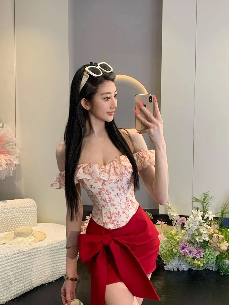 Romantic Sweet Sister Style Red Dress Set Lace A-Line Knot One-Shoulder Top Skirt Two-Piece Summer Fashion plus Size
Romantic Sweet Sister Style Red Dress Set Lace A-Line Knot One-Shoulder Top Skirt Two-Piece Summer Fashion plus Size