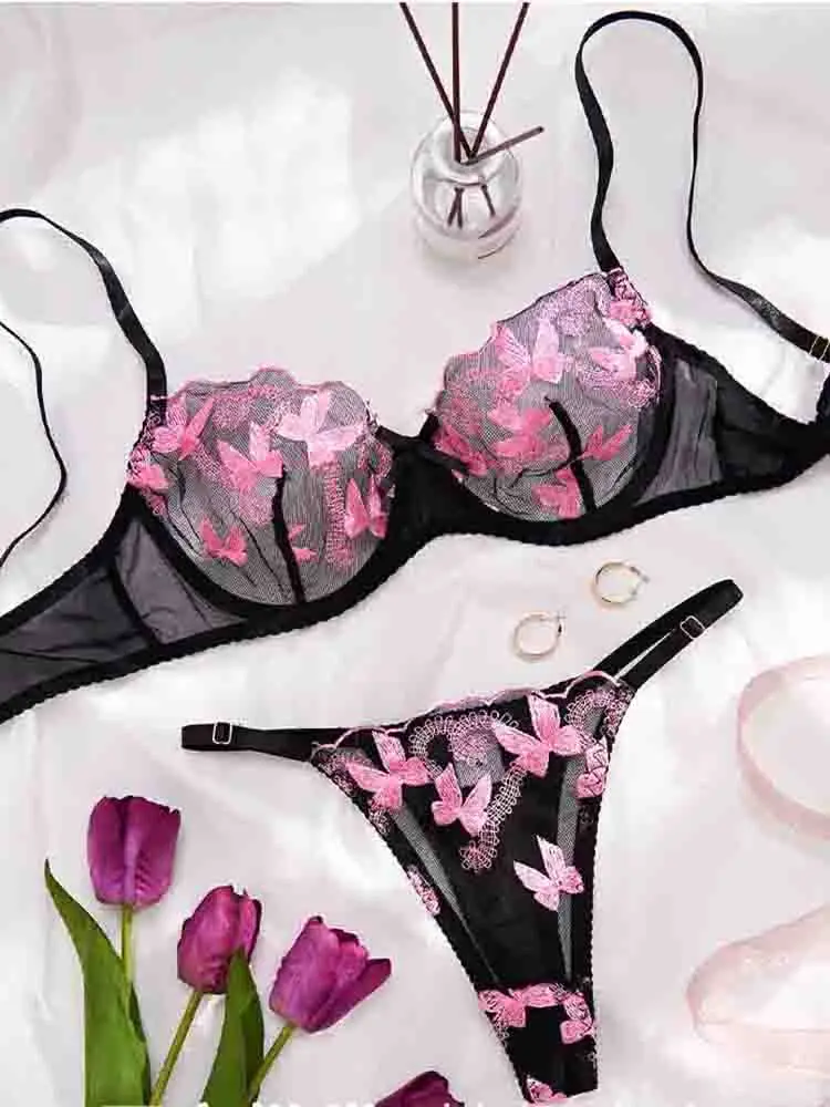 Sexy Lingerie Set Embroidery Bra Romantic Ultra Thin Lace Seamless Underwear Black Bra Brief Set Butterfly Women Exotic Sets
Sexy Lingerie Set Embroidery Bra Romantic Ultra Thin Lace Seamless Underwear Black Bra Brief Set Butterfly Women Exotic Sets