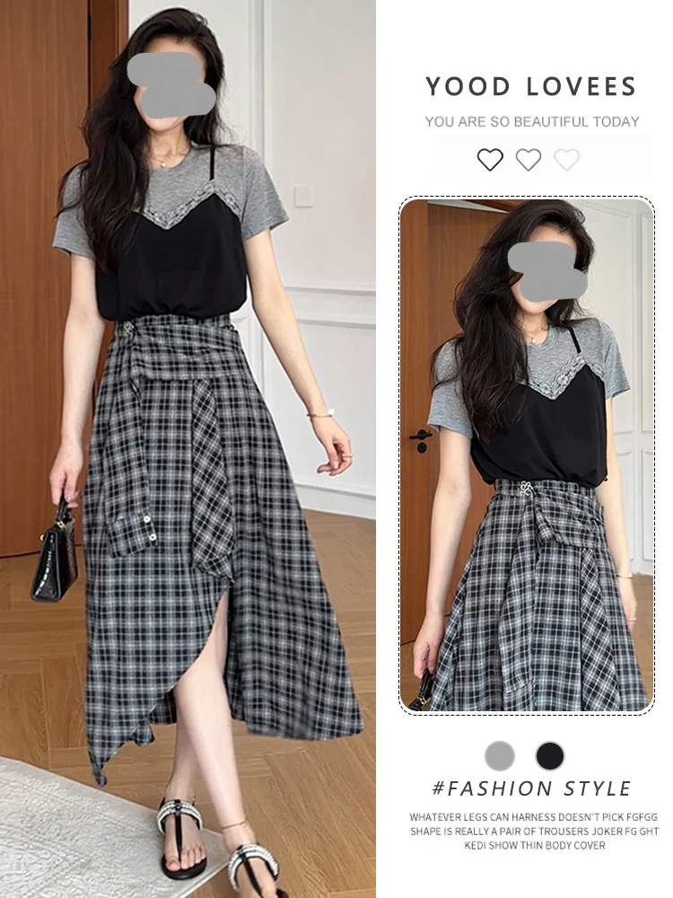 Summer New Fashion Design Lace Short Sleeve Uneven Plaid Half Skirt Two-Piece Set Women's round Neck Open Cardigan Style
Summer New Fashion Design Lace Short Sleeve Uneven Plaid Half Skirt Two-Piece Set Women's round Neck Open Cardigan Style