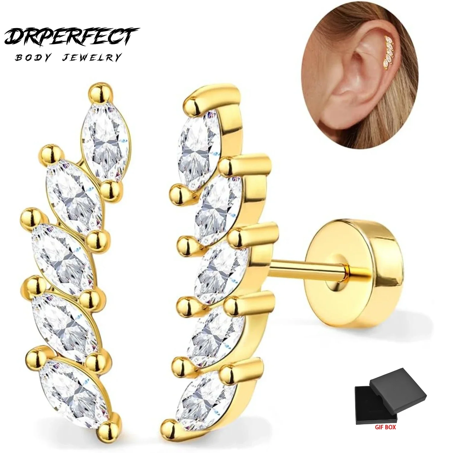 Drperfect 1 pair Helix Cartilage Piercing Jewelry Stainless Steel Earrings for Women 16G Flat Back Earrings Classic Piercing
Drperfect 1 pair Helix Cartilage Piercing Jewelry Stainless Steel Earrings for Women 16G Flat Back Earrings Classic Piercing