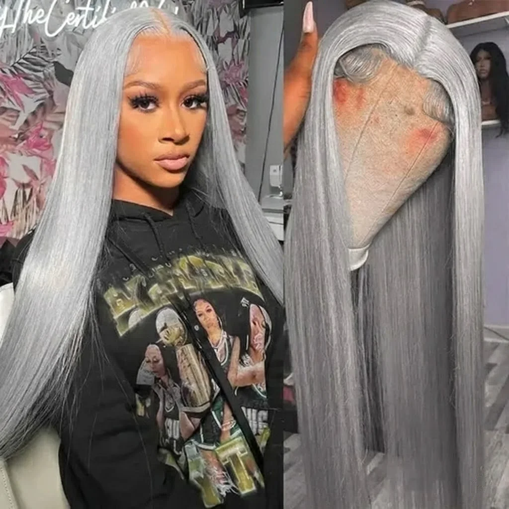 36 38 40 Inche Silver Grey Straight Lace Front Wig Human Hair Gray Colored HD Transparent 13x6 Lace Frontal Wigs Pre Plucked with Baby Hair
36 38 40 Inche Silver Grey Straight Lace Front Wig Human Hair Gray Colored HD Transparent 13x6 Lace Frontal Wigs Pre Plucked with Baby Hair