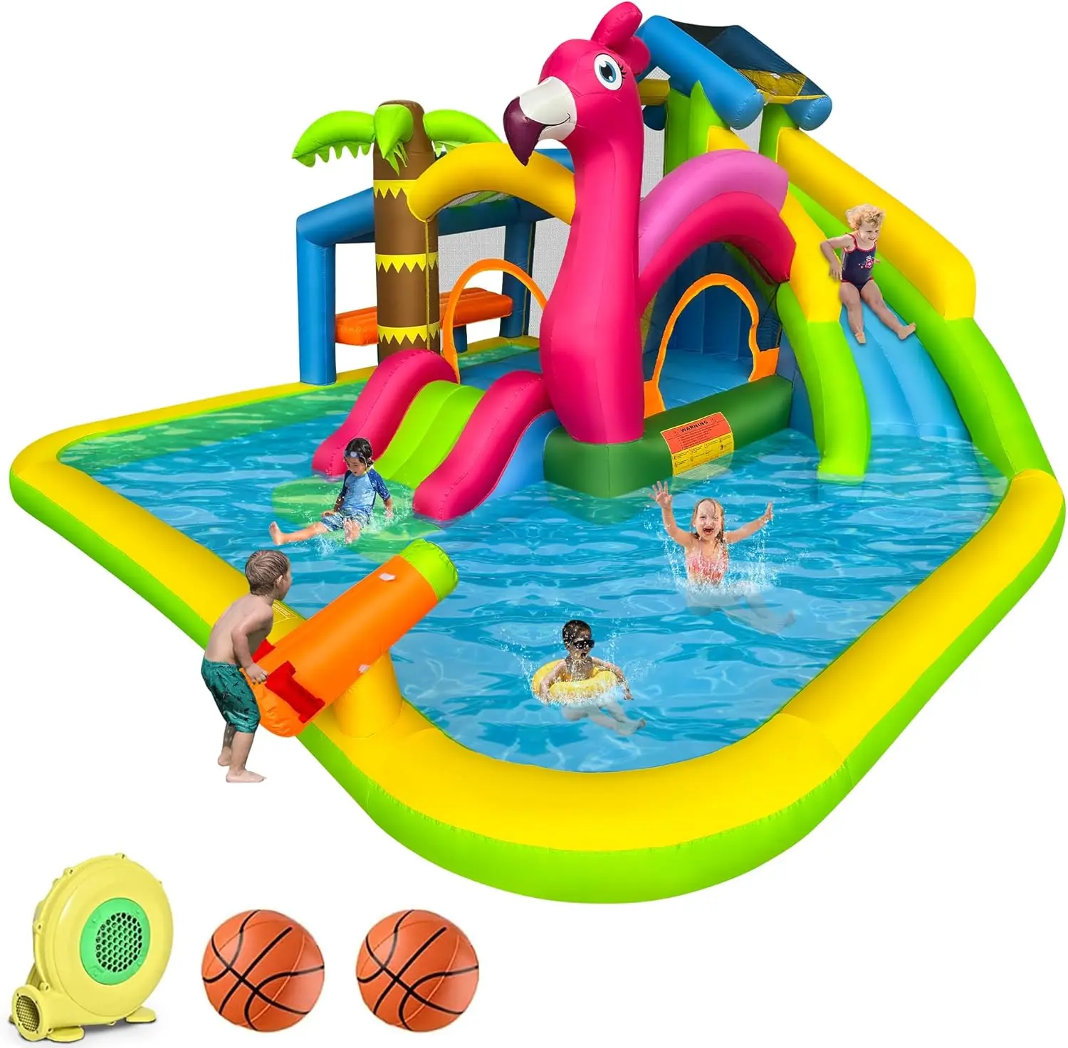 9-in-1 Inflatable Water Slide Bouncy Castle with Climbing Wall, Splash Pool, Toy Market Stand, Bounce Area, Water Cannon, Basketball Rim, Sprinkler, and 680W Blower for Water Park Fun
9-in-1 Inflatable Water Slide Bouncy Castle with Climbing Wall, Splash Pool, Toy Market Stand, Bounce Area, Water Cannon, Basketball Rim, Sprinkler, and 680W Blower for Water Park Fun