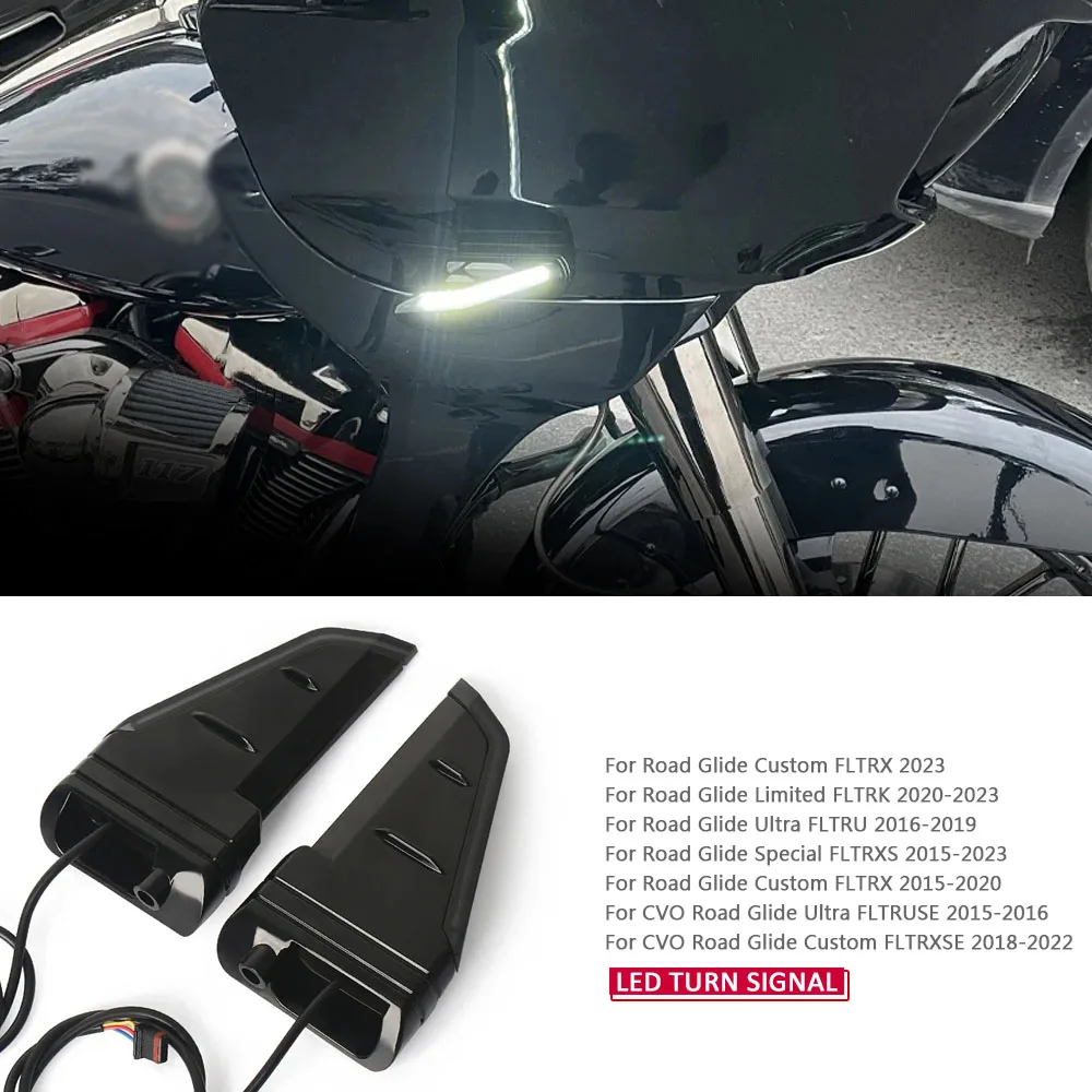 Black Motorcycle Side LED Turn Signal Flowing Lights Double flashing Lamps New For Road Glide FLTRX FLTRK FLTRU 2015-2023
Black Motorcycle Side LED Turn Signal Flowing Lights Double flashing Lamps New For Road Glide FLTRX FLTRK FLTRU 2015-2023